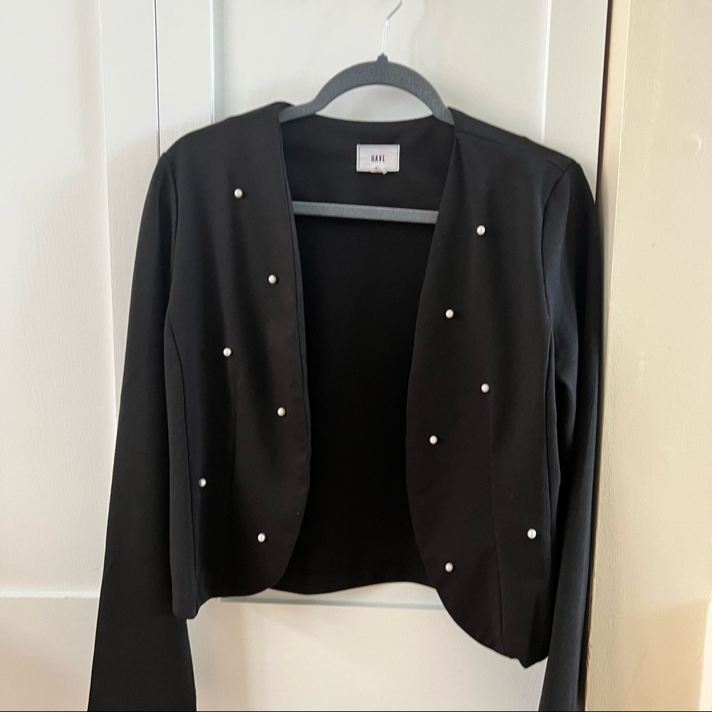 HAVE Black Blazer with Pearl Button Details